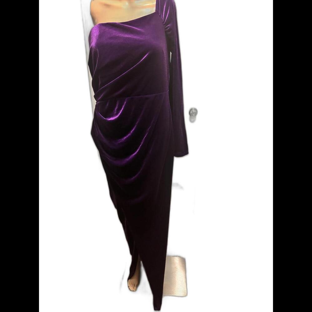 Eloquii Stunning Purple Velvet One-Shoulder Front Gathered Dress Sz 22